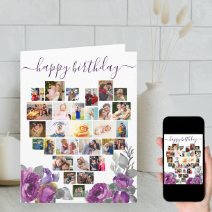 Herz-Fotocollage Lila Floral Geburtstagskarte Karte