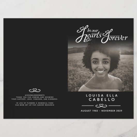 Herz für immer Beerdigungsdienst schwarz gefaltet (Vorderseite)