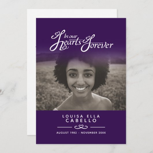 Herz für immer Beerdigungsprogramm dunkel lila Programm (Vorne/Hinten)