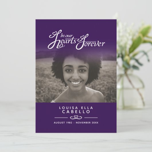 Herz für immer Beerdigungsprogramm dunkel lila Programm (Stehend Vorderseite)