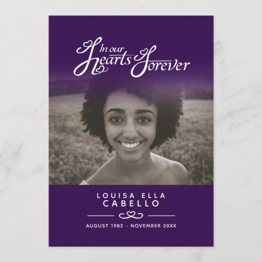 Herz für immer Beerdigungsprogramm dunkel lila Programm (Vorderseite)