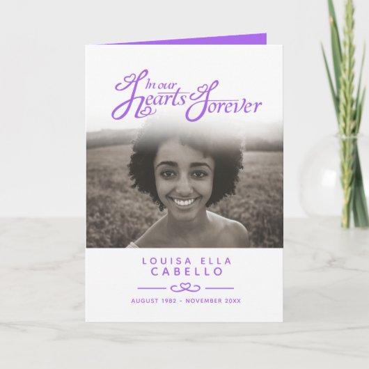 Herz für immer Beerdigungsprogramm lila weiß Programm (Vorderseite)