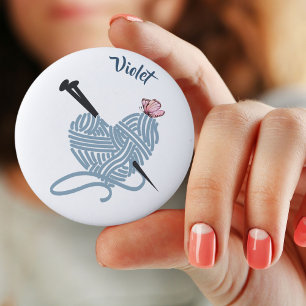 Herz-Garnknäuel mit Stricknadeln - Personalisiert Button