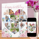 Herz geformt 11 Foto Collage Pink Peony Geburtstag Karte<br><div class="desc">Herzlichen Glückwunsch zum Geburtstag einer ganz besonderen Dame mit einer Liebe Herz-Foto-Collage-Karte, die mit hübschen rosafarbenen Blume dekoriert ist. Die Fotovorlage ist für Sie Set, um Ihre Bilder hinzuzufügen, und arbeitet in Reihen von oben bis unten. Die Foto-Collage umfasst 11 Fotos, die in einer Mischung aus Quadrat, Porträt und Landschaft...</div>
