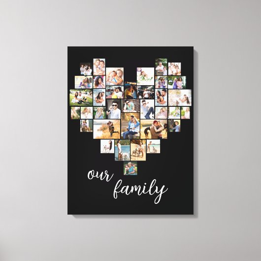 Herz geformt 36 Foto Collage Unser Familienskript Leinwanddruck (Vorderseite)