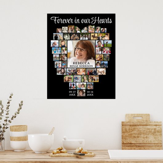 Herz geformt 45 Foto Collage Beerdigung Gedenkstät Poster (Küche)