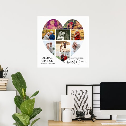 Herz geformt 9 Foto Collage Forever in unseren Her Poster (Heimbüro)