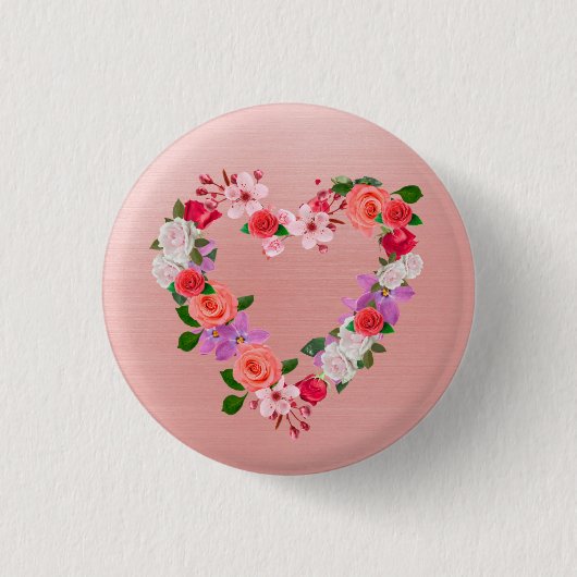 Herz geformt BlumenBouquet der Liebe Button (Vorderseite)