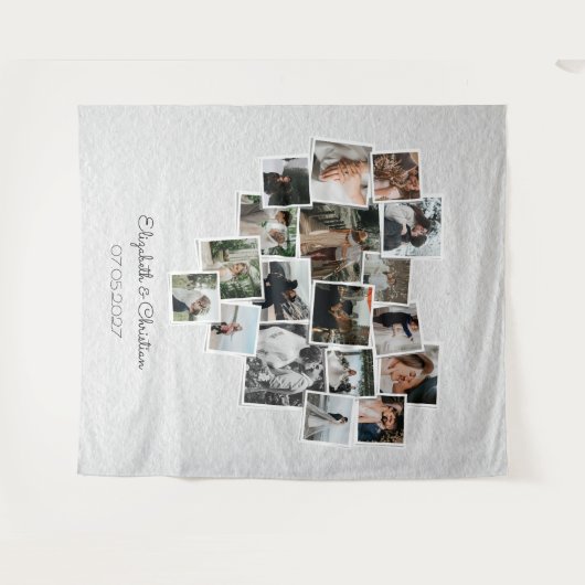 Herz geformt Foto Collage Romantische Hochzeit Wandteppich (Vorderseite (Horizontal))