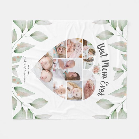 Herz geformt Foto Collage Script Beste Mama je Fleecedecke (Vorderseite (Horizontal))