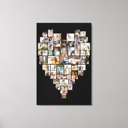 Herz geformt FotoCollage 51 Bilder Schwarz Leinwanddruck (Vorderseite)