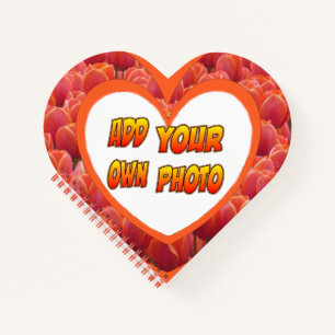 Herz geformt Kust. Foto Red Tulips Notebook Notizbuch