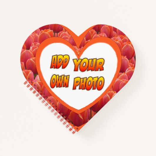 Herz geformt Kust. Foto Red Tulips Notebook Notizbuch (Vorderseite)