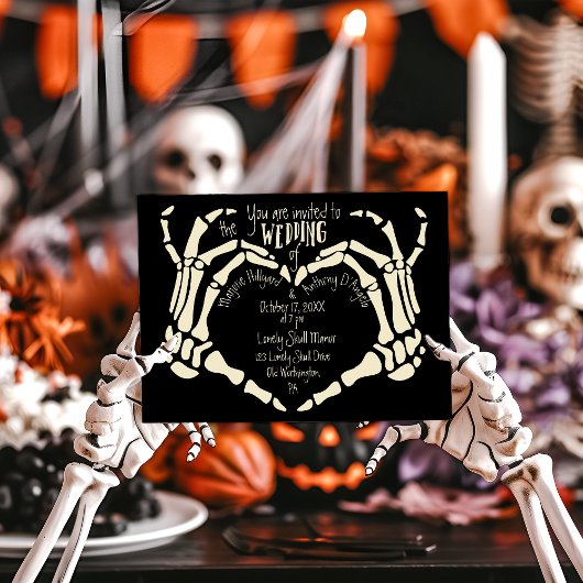 Herz geformt Skeleton Hände Creepy Goth Wedding Einladung