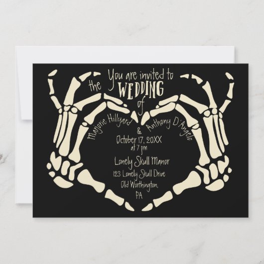 Herz geformt Skeleton Hände Creepy Goth Wedding Einladung (Vorderseite)