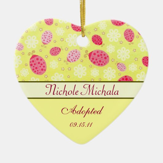 Herz-geformte Adoptions-Mitteilung rosa Keramikornament (Vorne)