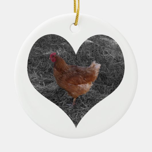 Herz-geformte Huhn-Weihnachtsverzierung Keramik Ornament (Vorne)