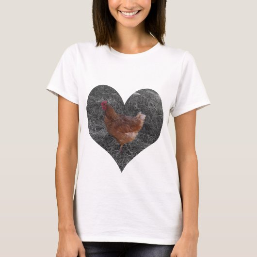 Herz-geformter Huhn-Weiß-T - Shirt (Vorderseite)