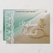 Herz geschnitzt in der Sand-Hochzeits-Einladung Einladung (Vorne/Hinten)