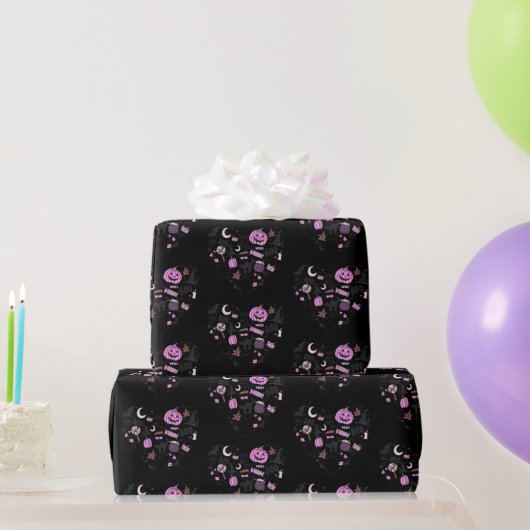 Herz gestapelt Halloween Pattern Schwarzes Hallowe Geschenkpapier (Partygeschenke)
