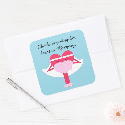 Herz Getrenntes Brautparty Quadratischer Aufkleber (Umschlag)