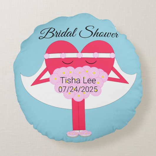 Herz Getrenntes Brautparty Rundes Kissen (Rückseite)