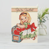 Herz Girl Child Retro Niedliche Kinder Einladung (Stehend Vorderseite)