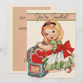 Herz Girl Child Retro Niedliche Kinder Einladung (Vorne/Hinten)
