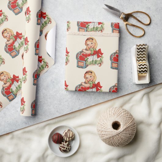 Herz Girl Child Retro Niedliche Kinder Geschenkpapier (Kunsthandwerk)