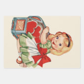 Herz Girl Child Retro Niedliche Kinder Geschenkpapier Set (Vorderseite)