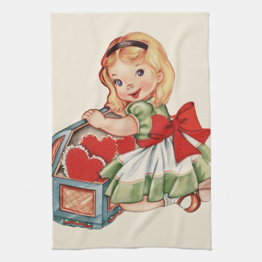 Herz Girl Child Retro Niedliche Kinder Geschirrtuch (Vertikal)