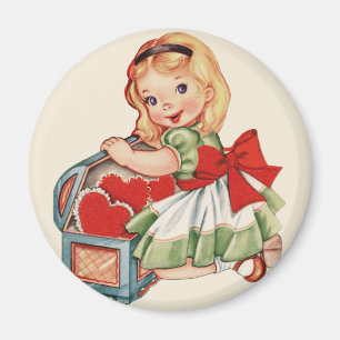 Herz Girl Child Retro Niedliche Kinder Magnet
