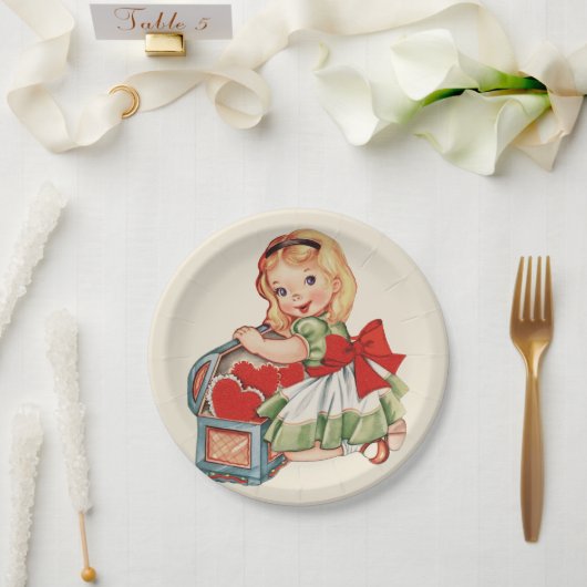 Herz Girl Child Retro Niedliche Kinder Pappteller (Hochzeit)