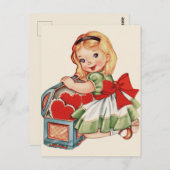 Herz Girl Child Retro Niedliche Kinder Postkarte (Vorne/Hinten)