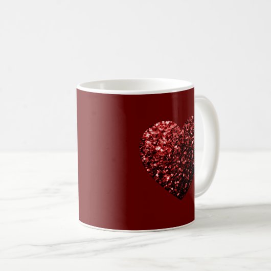 Herz Glitzer Glitzern dunkelrote Valentine Kaffeetasse (VorderseiteRechts)