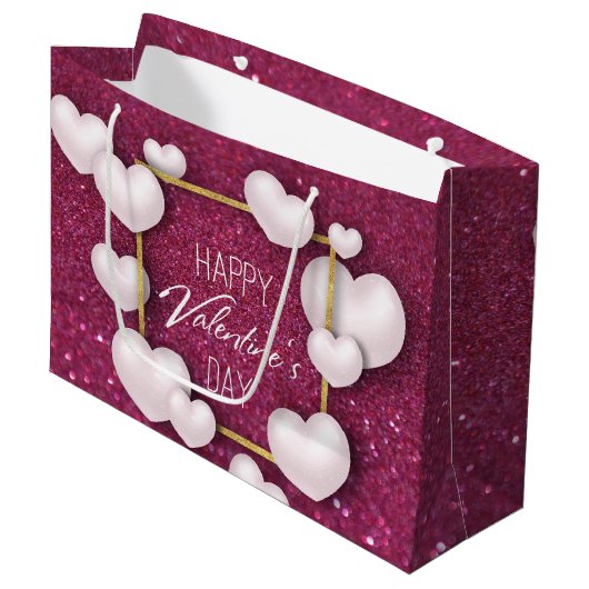 Herz-Glitzer-große Geschenk-Tasche des Valentines Große Geschenktüte (Vorderseite Schrägansicht)