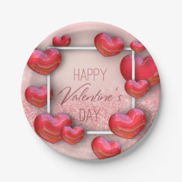 Herz-Glitzer-Papierplatte des Valentines roter Pappteller