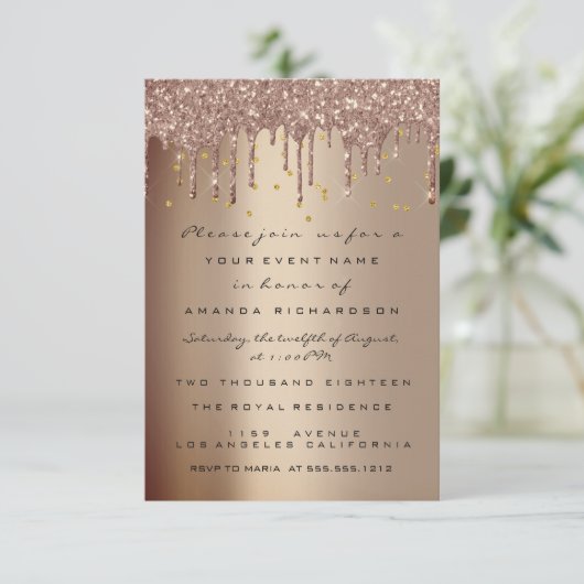 Herz Glitzer Tropfen Rose Mütter Tee Party Einladung (Stehend Vorderseite)