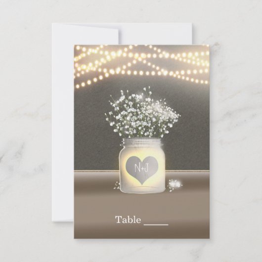 Herz Glows Mason Jar & Gipskraut Table Einladung (Vorderseite)