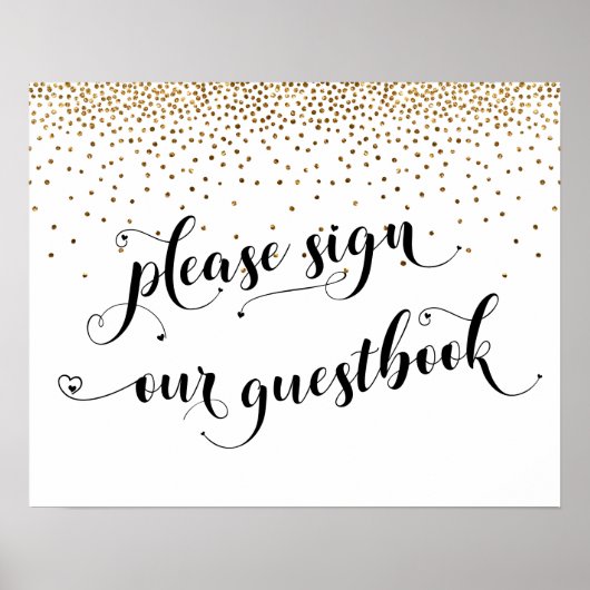 Herz & Gold Bitte Unterschreiben Sie unser Gästebu Poster (Vorne)