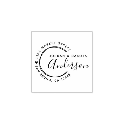 Herz & Hand gezeichnet Lines New Weds Rücksendeadr Gummistempel (Prägung)