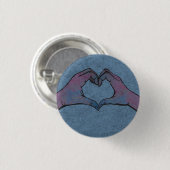 Herz-Hands auf blauem Hintergrund Button (Vorne & Hinten)