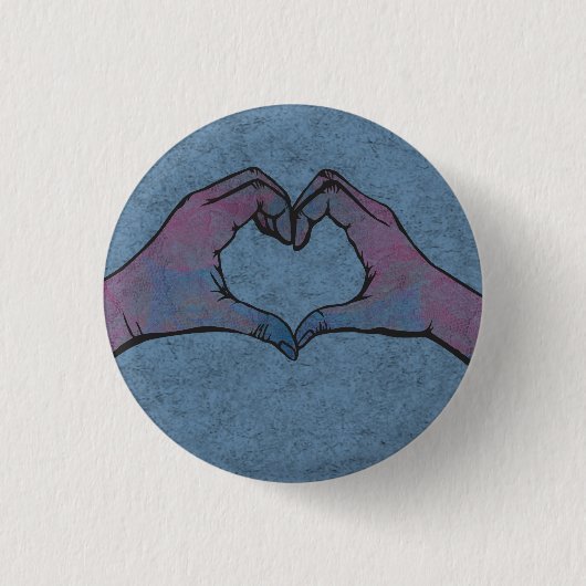 Herz-Hands auf blauem Hintergrund Button (Vorderseite)
