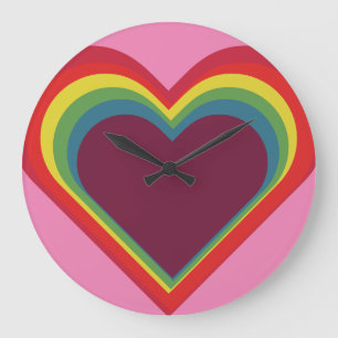 Herz ♥ Heart – Rainbow Colors – Regenbogenfarben Große Wanduhr