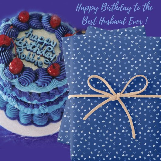 Herz - Hellblau auf dunkelblauem Hintergrund Geschenkpapier Set