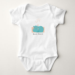 Herz Hippo ・ Fügen Sie Ihren Namen Niedlich Alp Baby Strampler