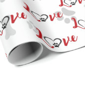 Herz Hund Pfotenabdrücke mit Liebe Text Geschenkpapier (Rolleneckpunkt)
