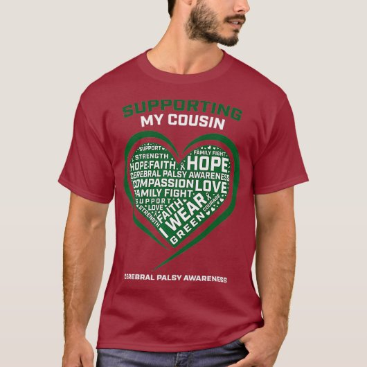 Herz I Tragen Grüner Support Cousin Cerebral Palsy T-Shirt (Vorderseite)