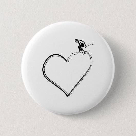 Herz Ich liebe Ski Button (Vorderseite)