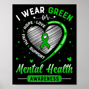 Herz Ich trage Grün für Mental Health Awareness Mo Poster